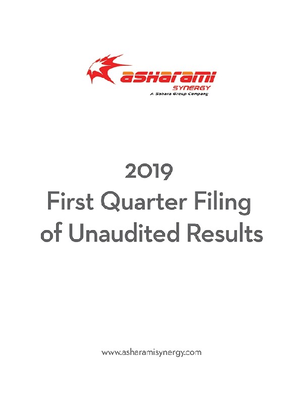2019 First Quarter Filing of Unaudited Results
